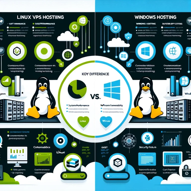 dall·e 2024 04 16 11.30.48 create a visually engaging and informative infographic that contrasts and compares linux vps hosting with windows vps hosting. the design should clear 768x768.webp