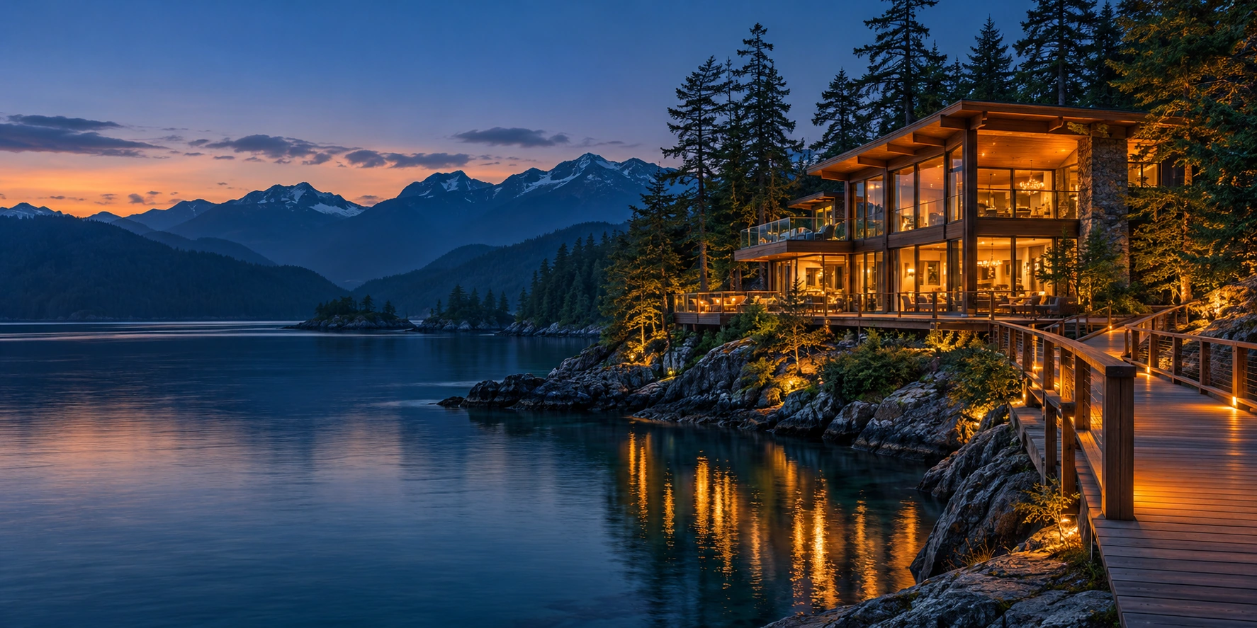 Canadian cedar-and-glass coastal retreat used in an example WordPress website